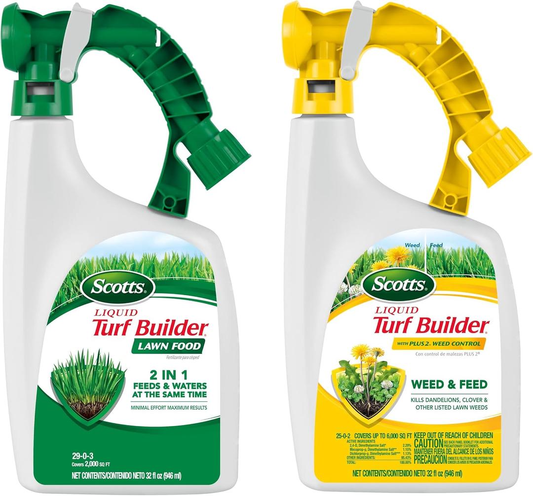 Scotts Liquid Turf Builder 2 Step Lawn-Care with Plus 2 Weed Control and Food, Liquid-Weed and Feed and Fertilizer, 32 oz.
