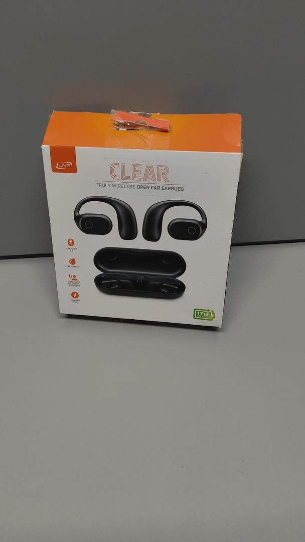 CLEAR. Truly Wireless Open Ear Earbuds. Bluetooth 5.4. Sweatproof. Works with Siri& Google Assistants. Charger Case