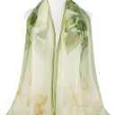 E-Clover Herebuy - Unique Women's Floral Scarves: Chiffon Flowers & Birds Printed Scarf (Green)