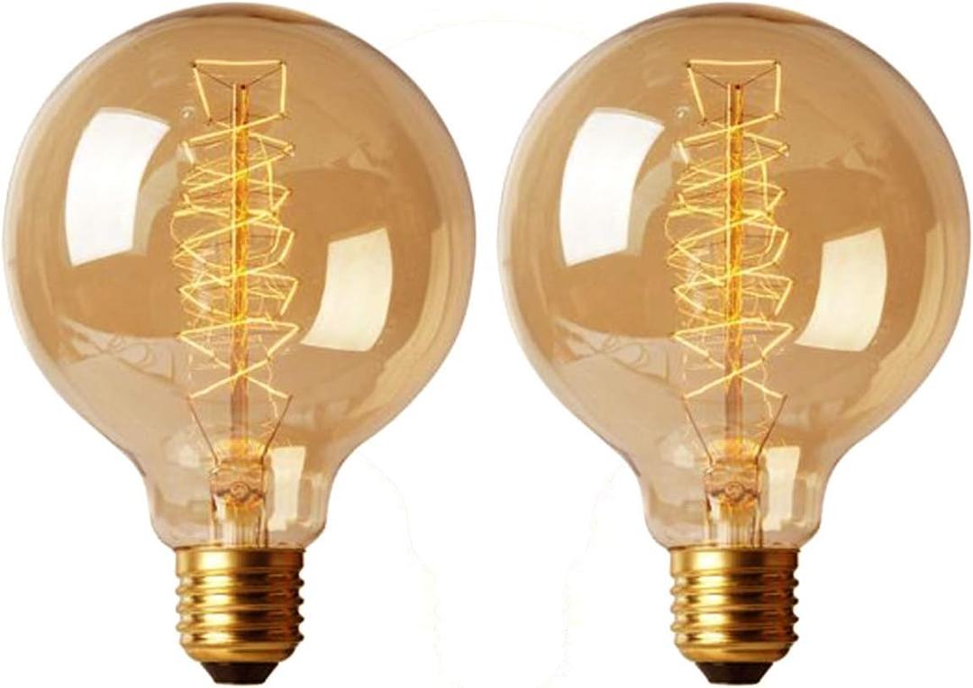 CTKcom G30 Edison Globe Bulbs (2 Pack)- G95 E27 Antique Incandescent Bulb 40W Equivalent Warm White Lamps,Spiral Tungsten,for Loft Coffee Bar Restaurant Kitchen Lights