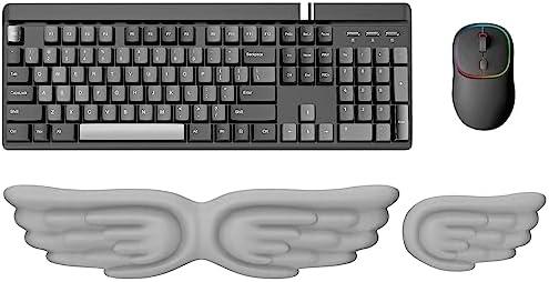 iCasso 2 in1 Keyboard Wrist Rest+ Mouse Wrist Rest Pad + Coaster, Non-Slip Rubber Base Cute Mouse Mat Made Easy Typing and Relieve Wrist Pain, Perfect for Gaming, Computer (PU-Gray)