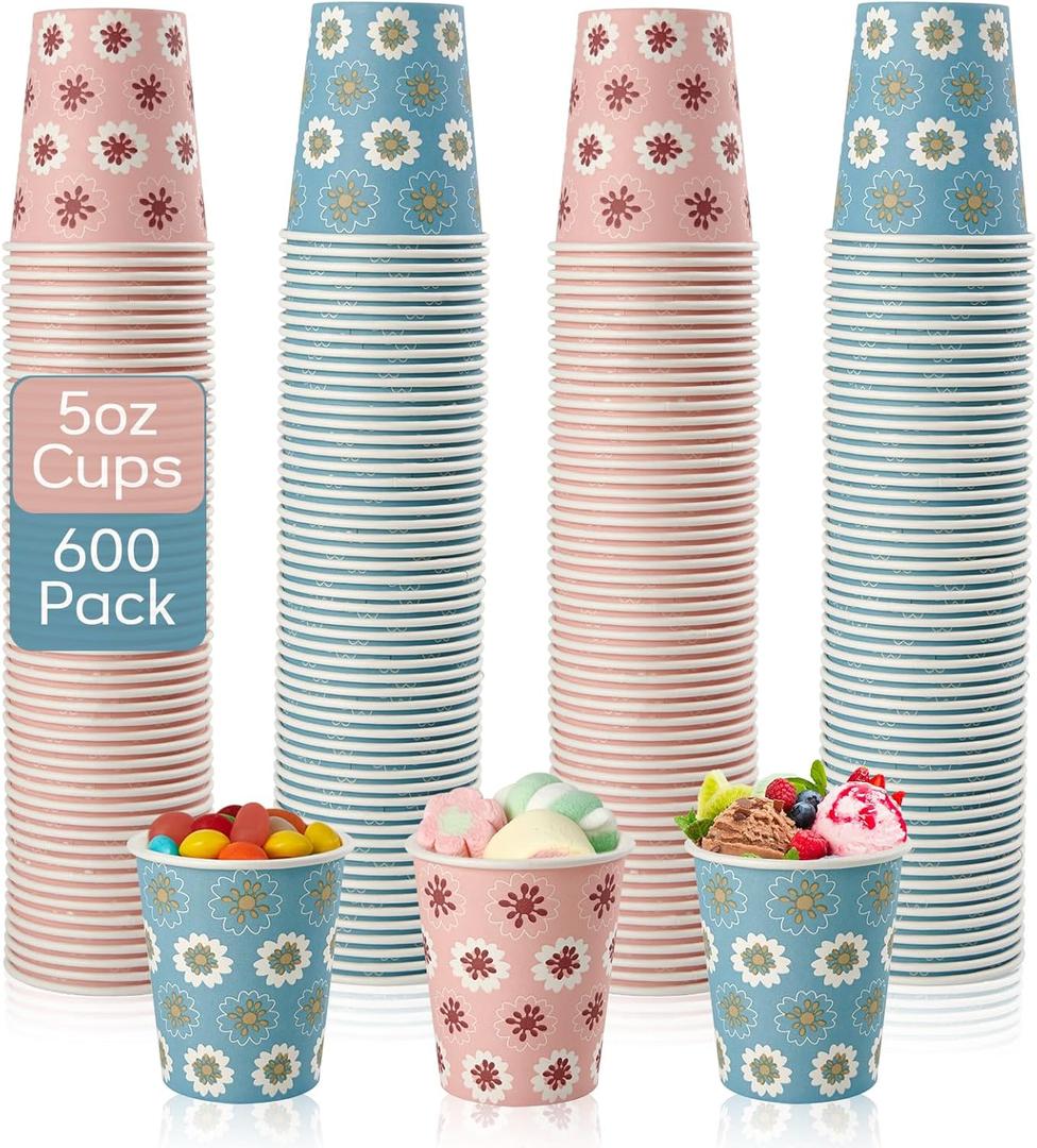 600 Pack 5oz Paper Cups, Bathroom Cups, Mini Mouthwash Cups, Colorful Disposable Cups, Hot Drinking Cup for Travel, Party and Event
