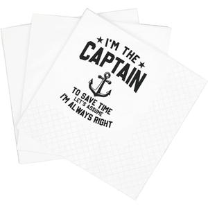 SharkBliss Funny Sarcastic Quotes Cocktail Napkins, 100 Pack The Captain To Save Time Lets Assume Im Always Right Pontoon Joke Cocktail Napkins For Bachelor Birthday 2-Ply, 5x5" (Captain)