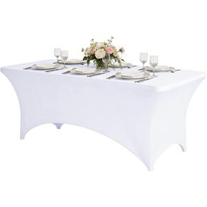 CWK 6FT Stretch Spandex Table Cover for Rectangular Tables - Elastic Fitted Tablecloth for Folding Tables, Wrinkle Resistant, Durable Table Protector for Parties,Weddings,Banquets &Events (White)