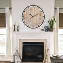 24 Inch Grand Farmhouse Wall Clock, Vintage-Inspired Wood & Metal Design with Large Etched Numbers, Silent Battery-Powered Timepiece for Offices, Kitchens, Bedrooms, and Living Rooms