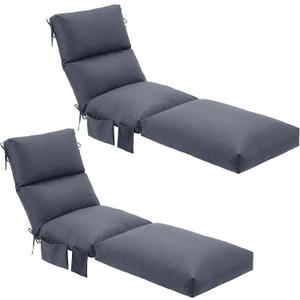 Kigley 2 Pcs Chaise Lounge Cushions, 78 x 22 x 4.7 Inch Outdoor Lounge Chair Cushions with Pocket, Thick Tufted Patio Recliner Replacement with Ties, Fade Resistant for Pool Furniture (Dark Gray)