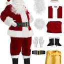 Mannice Santa Claus Costume for Men 9PCS, Christmas Santa Costume Adult Deluxe Santa Suit Professional Santa Outfit (XX-Large, Wine Red)