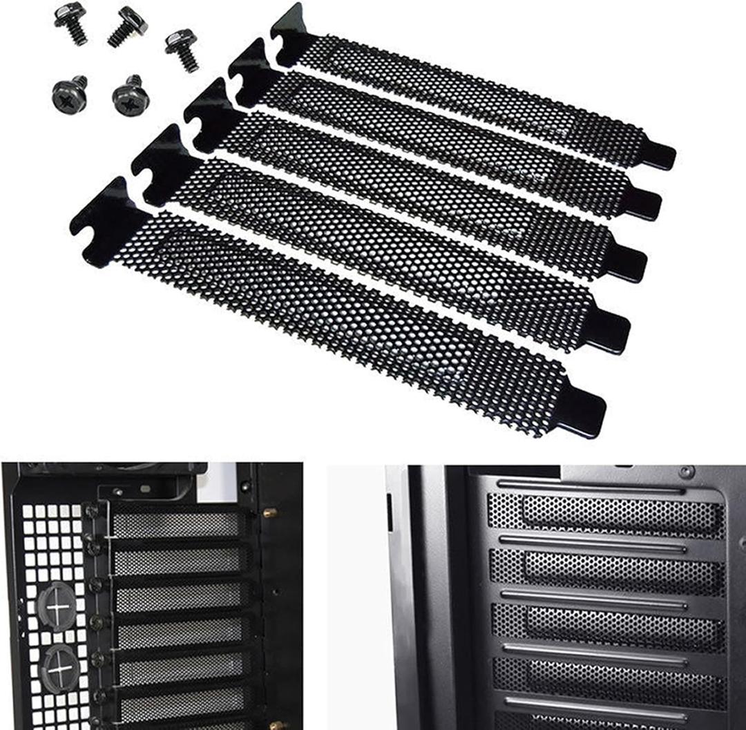 5pcs Black PCI Slot Cover Dust Filter Blanking Plate Hard Steel with Screw