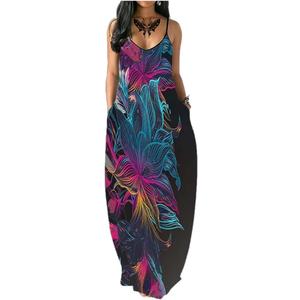 Women's Summer Maxi Dress Long Dress Casual Boho Sleeveless Strap Smocked Tiered Long Beach Sun Dresses (Large)