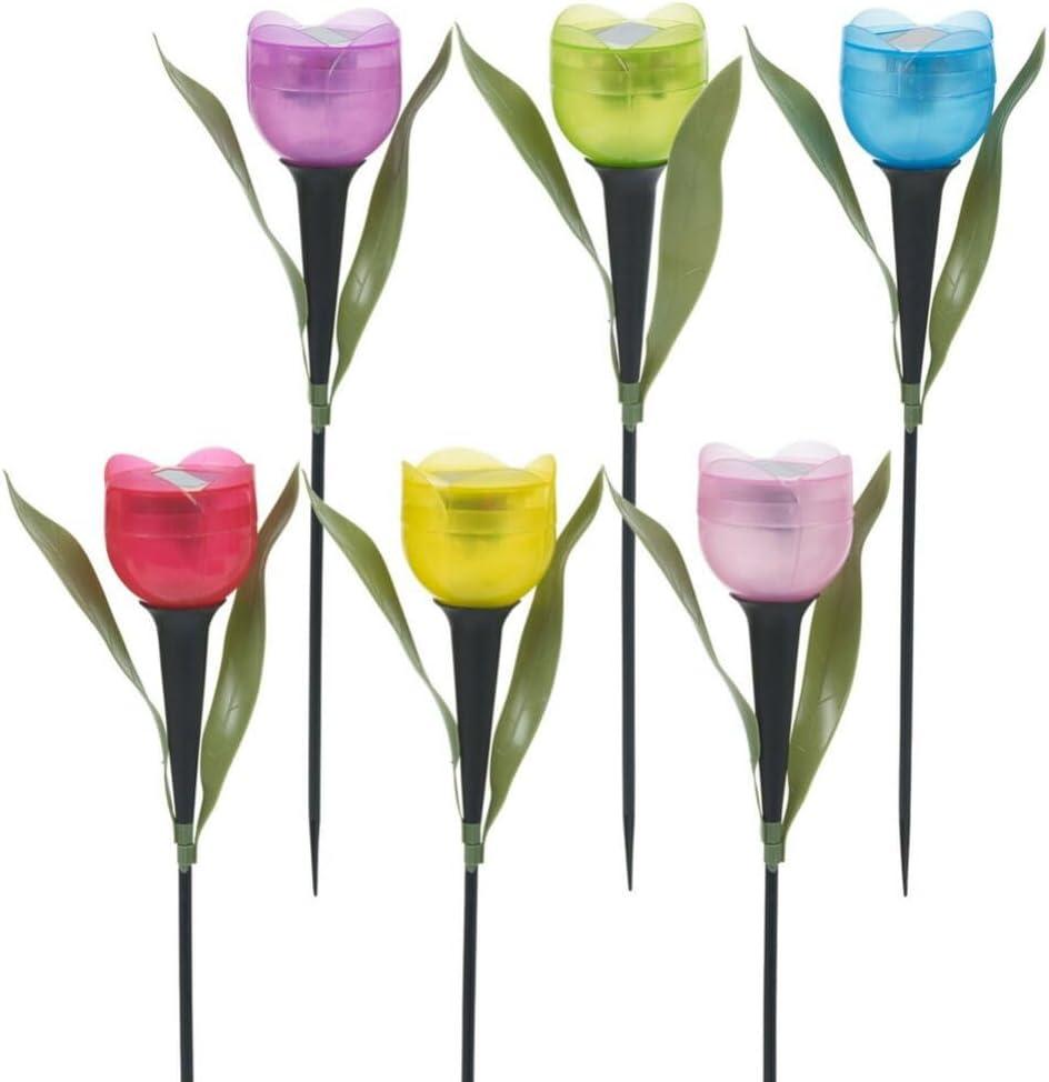 6pcs Garden Tulip Flower Shape LED Solar Powered Lights Outdoor Yard Standing Decors (Multicolor)