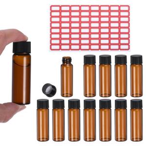 PATIKIL 15ml Amber Glass Vials, 12 Pack Sample Vials with Screw Cap and Write-on Spot Reagent Media Bottle with Labels Leak-Proof Liquid Vial for Lab (Brown)