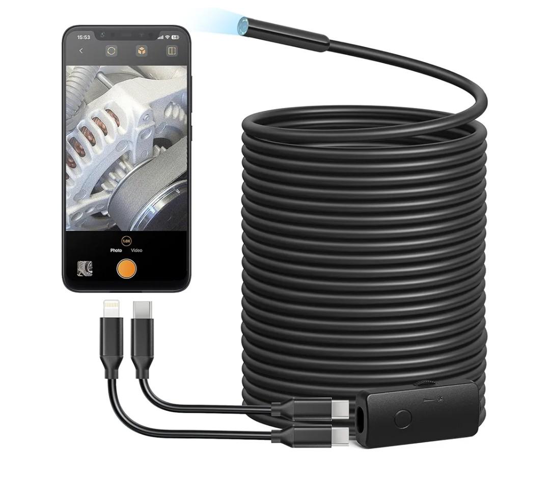 Anykit USB Endoscope Camera with 8 Adjustable LED Lights, Borescope with Semi-Rigid Snake Camera, IP67 Waterproof Inspection Cam Compatible with iPhone and Android Devices (33ft)