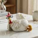 Yerliker Resin Chicken Figurine with Glasses Table Art Sculpture White Rooster Statue Funny Resin Figurine Decoration Rustic Country Kitchen Decoration for Home Office Desk