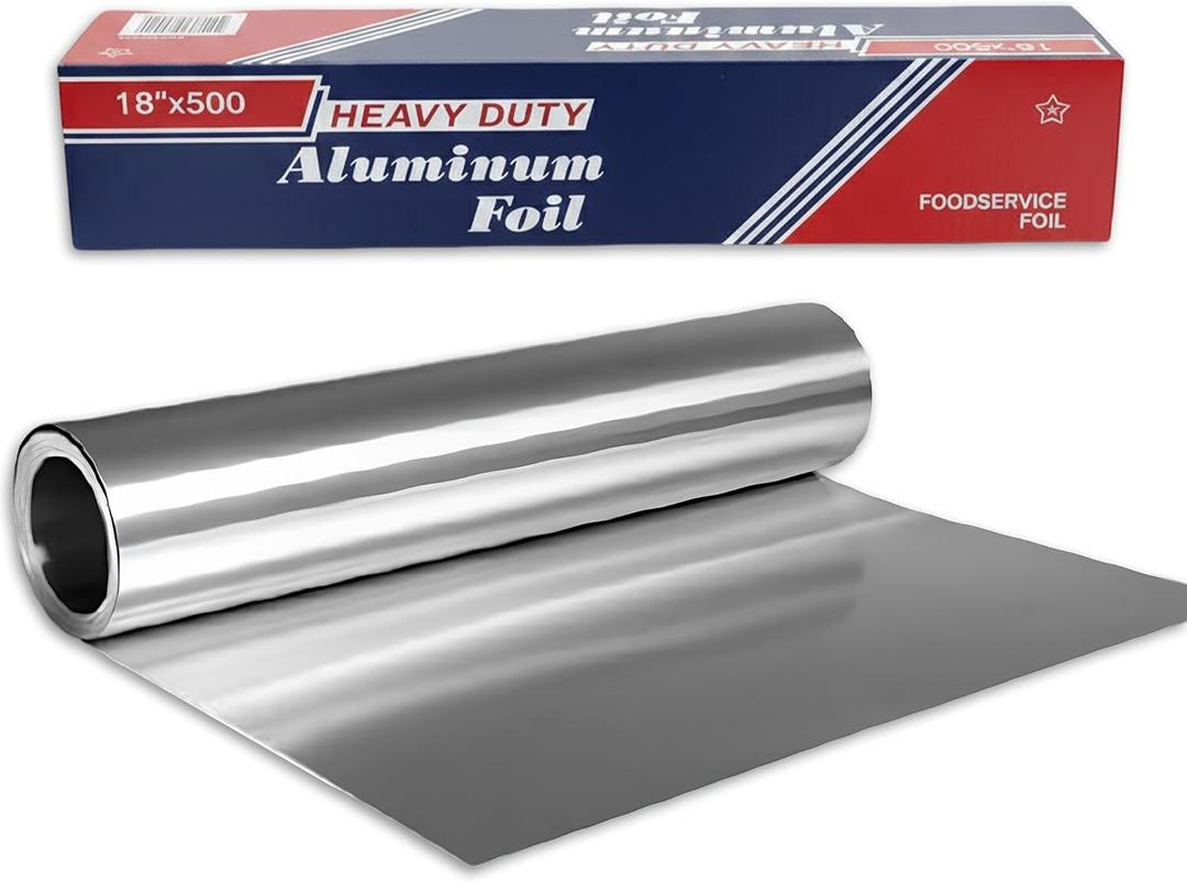 18" x 500' Heavy Duty Commercial Grade Food Safe Aluminum Foil Roll - Durable and Tear Resistant for Cooking, Grilling, and Roasting - Ideal for Restaurants, Catering, and Professional Kitchens, AL Sheet 18" x 500'