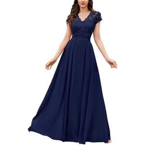 Miusol Women's Elegant Floral Lace Formal V Neck Bridesmaid Party Dress (Medium, Navy Blue)