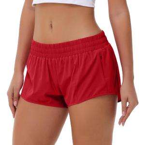 Aurefin Lightweight Athletic Shorts for Women, Quick Dry Running Shorts with Zip Pocket and Liner Womens Gym Workout Shorts (Red, S)
