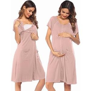 Ekouaer 3 in 1 Labor/Delivery/Hospital Gown Nursing Dress Maternity Nightgown Sleepwear for Breastfeeding with Button S-XXL (Dirty Pink, XXL)