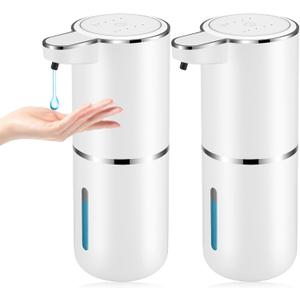 2 Pack Automatic Soap Dispenser,Automatic Liquid Soap Dispenser Touchless,12.8oz/380ml USB Rechargeabled Wall Mounted Smart Soap Dispensers for Bathroom Kitchen Dish Soap (White)
