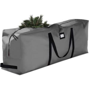 ZOBER 600D Oxford Fabric Large Christmas Tree Storage Bag - Fits 9 Ft Artificial Trees - Tear Proof Waterproof Christmas Tree Bag For Storage Box For Xmas - Strong, Durable Handles - Card Slot - Gray