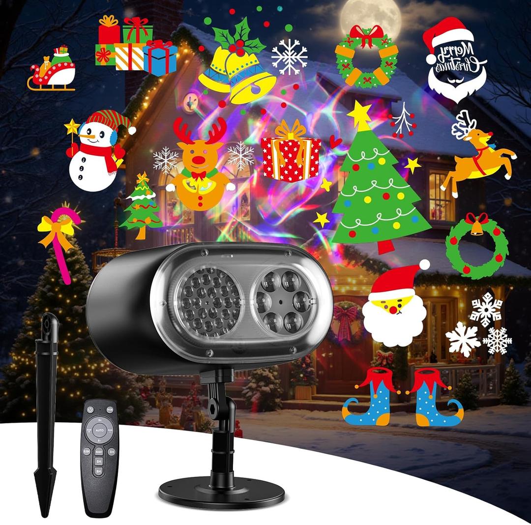 Christmas Projector Lights Outdoor No Need to Change Cards, 26 Effects Holiday Christmas Projector Light Outdoor 2 in 1 with Remote, Christmas Decorations Lighting for Outside Home Party House Decor