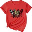 Women Summer Casual Loose Fit Funny Inspirational Sayings Cute Leopard Print Love Heart Valentine Retro Vintage Graphic Shirts-L Red