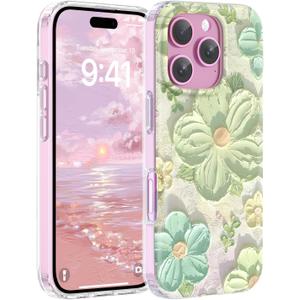 Magnetic for iPhone 16 Pro Case Cute for Women, [Compatible with Magsafe][Drop Protection] Slim Colorful Flowers Oil Painting Printed Girly Floral Phone Case for iPhone 16 Pro