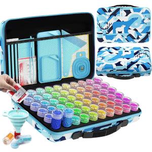 ARTDOT 60 Slots Storage Container for Diamond Art Kits for Adults,Portable Bead Storage Boxes for Diamond Painting Accessories and Tools (Medium, Blue)