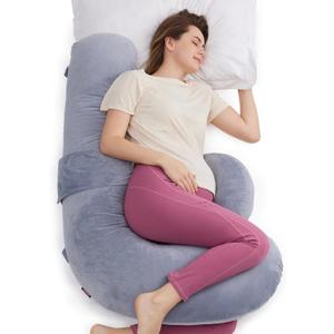 Momcozy Pregnancy Pillow, Original F Shaped Maternity Pillow for Pregnant Women with Adjustable Wedge Pillow, Full Body Support Pregnancy Pillows for Side Sleeping with Velvet Cover, Grey, 53 Inch