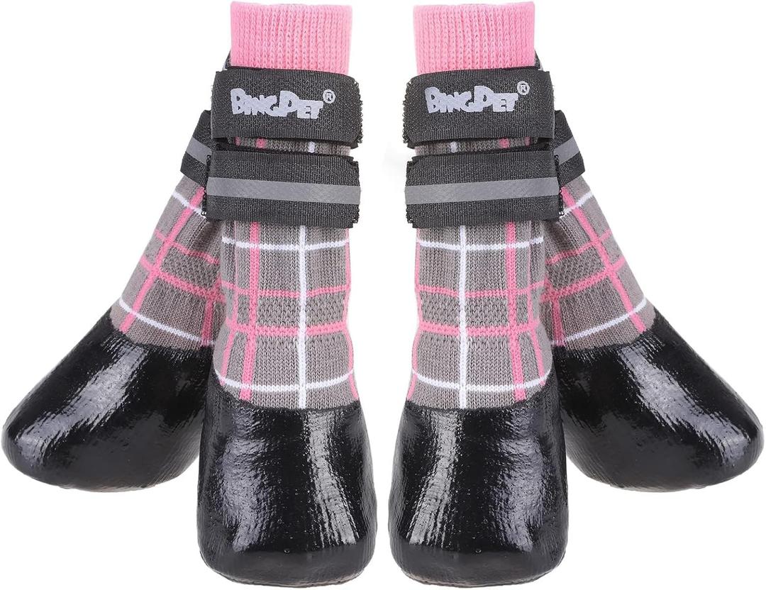 BINGPET Anti-Slip Dog Socks for Hardwood Floors,Injury Prevent Licking Dog Booties,Traction Control Paw Protector Dog Shoes for Hot Pavement with Reflective Straps for Small Medium Large Dogs