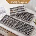 Large Jewelry Drawer Organizer Trays Set of 4, Stackable Velvet Jewelry Trays Organizer Holder Display Storage Showcase for Earring Necklace Bracelet Ring Accessary (Gray, 12+17+24+48 Grids)