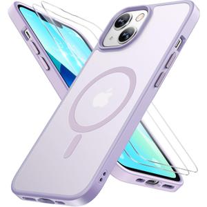 Miracase Magnetic for iPhone 13 Case 6.1 inch (Compatible with MagSafe)with 2X Screen Protectors Military-Grade Protection, Anti-Fingerprint Translucent Matte Phone Case Cover, Light Purple