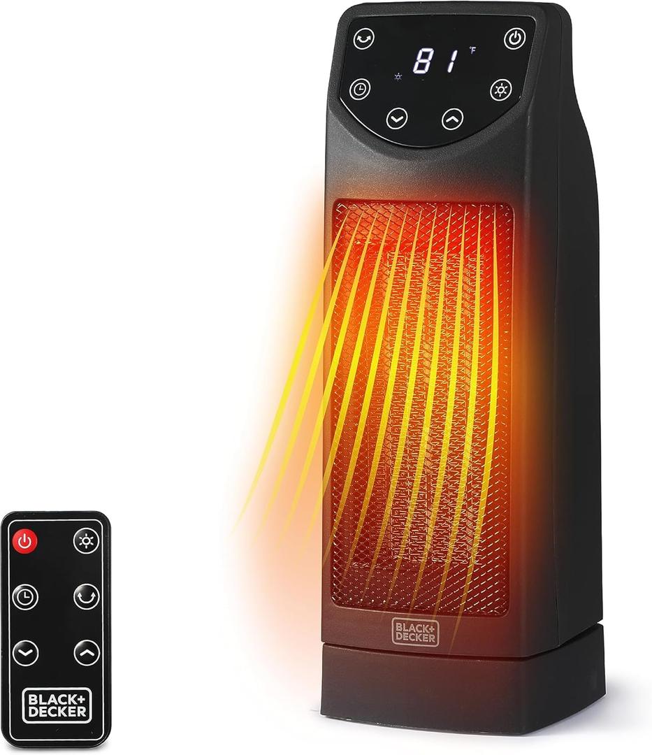 BLACK+DECKER Oscillating Space Heater, Portable Heater with Remote Control, Ceramic Small Space Heater with Two Heat Settings & LED Display, Small Heater 1500W