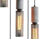 5-Light Concrete Linear Pendant Light with a Metal Mesh Shade,Modern Industrial Hanging Cement Pendant Lighting for Kitchen Island Bedroom Living Room Dining Room Light Fixture