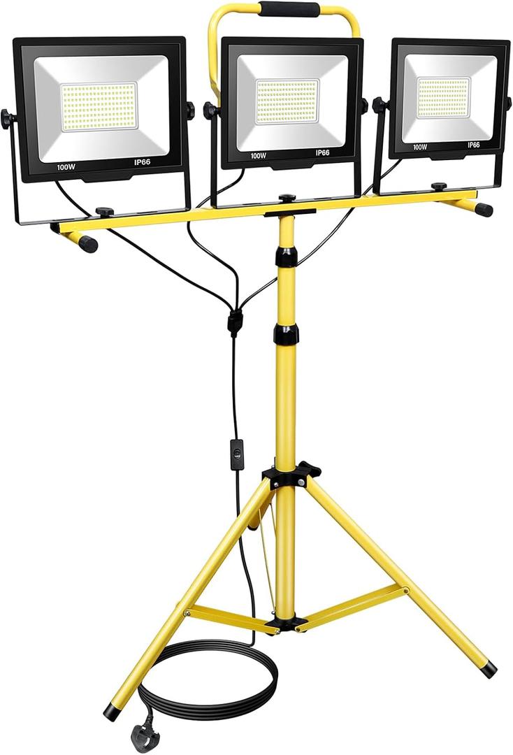 Willpower 300W Tripod Stand LED Work Light, 30000LM LED Floodlight Portable Job Site Light 110V Outdoor Indoor for Workshop Garage Construction Basement IP66 6000K with 5 Meter Power Cord