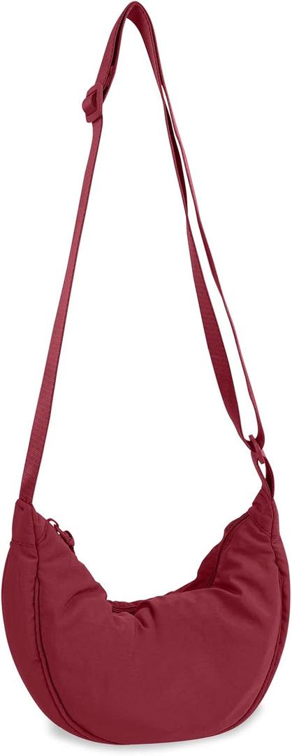 Nylon Crescent Crossbody Bag for Women Purses Trendy Men,Small Travel Sling Bag Hobo (Red)