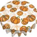 AEIOAE Fall Tablecloth 70 Inch Round Burnt Orange Pumpkin Table Cloth,Autumn Harvest Thanksgiving Stain Resistance Polyester Farmhouse Indoor Outdoor Table Covers for Kitchen Dining Party Picnic