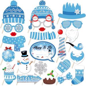 2 x Snowman Photo Booth Props,Winter Wonderland Snow Booth Props(25CT)