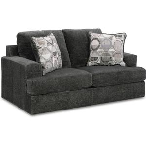 Benjara Henly 70 Inch Loveseat, 2 Accent Pillows, Oversized, Soft Polyester, Gray, Black and Ivory