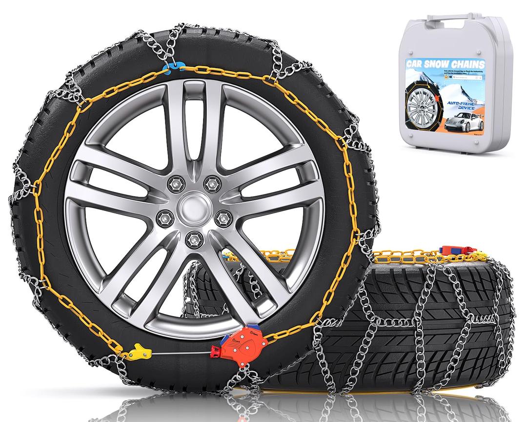 Snow-Chains Auto Fixing 1 Min Quick Fit Easy Installation Tire-Chains, Portable Reusable Universal Emergency Tire Traction Chain for Passenger Car, Pickup Trucks and SUV - Set of 2 (HN-120)