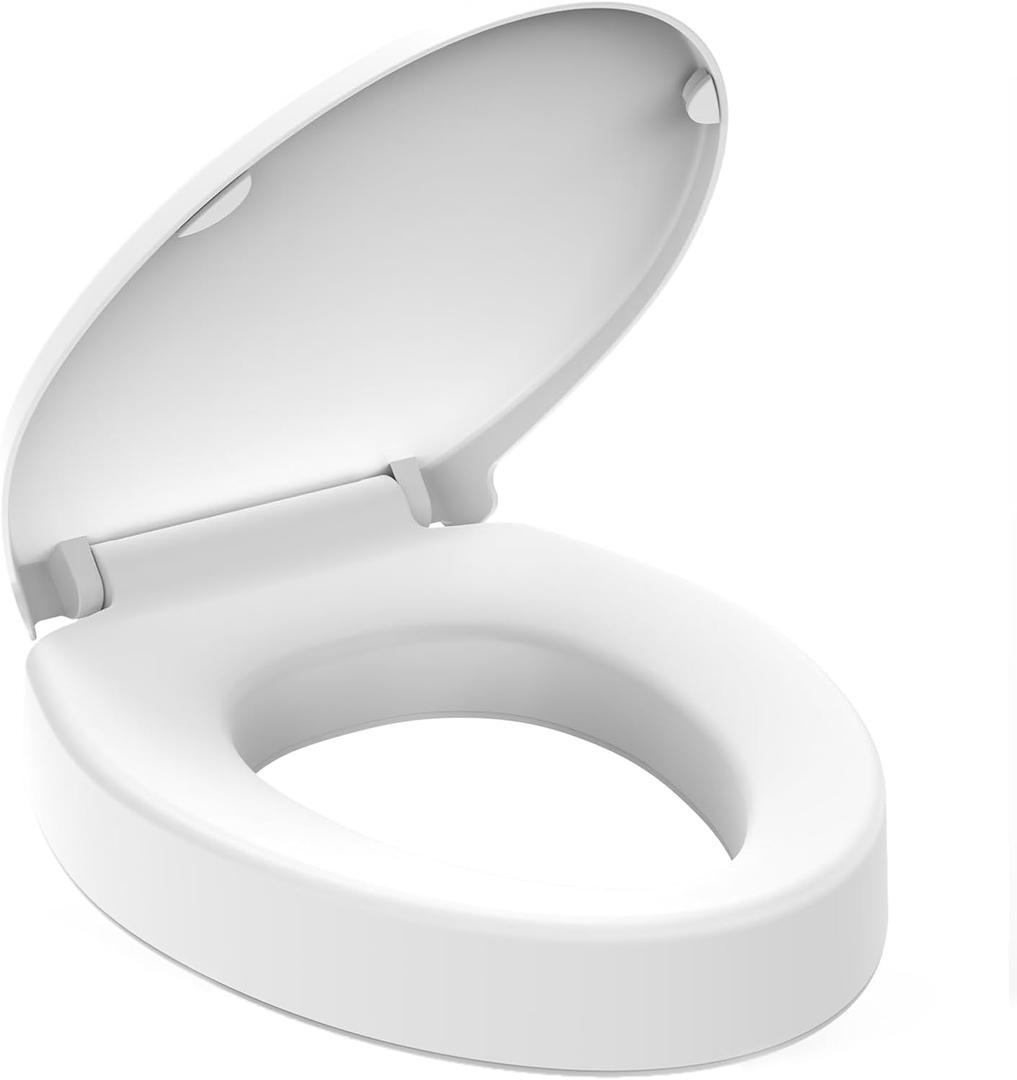 Raised Toilet Seat Elongated 18.5'' for Seniors – Soft Close, Quick Release & Connect, Sturdy PP Material, Won’t Loosen, Ideal for Elderly & Limited Mobility, White