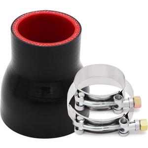 ID 1-3/4 to 2-1/2 inches Straight Black Silicone Reducer Coupler with 2 T-Bolt Clamps 4 Layers of Polyester Reinforcement Suitable High Level Turbo Pipe