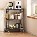 3-Tier Rolling Cart, Space-Saving Kitchen Cart with 150Lbs Capacity, Black Storage Cart with 2 Lockable Wheels for Kitchen Island, Restaurant, Garage, Backyard（No Wooden Boards, Lightweight Version)(15.35 x 24.01 x 35.4 inches)