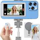 Vlog Selfie Monitor Screen iPhone, 4K 60fps Recording, Wireless Screen Mirroring with Remote Control, Magnetic Fixation, 180° Rotation, 3 Levels of Brightness, Compatible with iPhone & Android