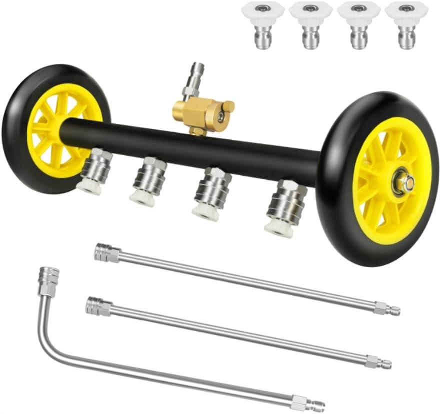 JANZ 16'' Pressure Washer Undercarriage Cleaner and Water Broom Attachment - 4000PSI, 1/4'' Connector - for Electric and Gas Power Washers with 8 Replaceable Nozzles