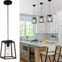 Pendant Lights Kitchen Island, Black Industrial Lantern Pendant Light Fixtures with Clear Glass Shade, 1-Lighting Linear Hanging Light Fixtures for Dining Room, Entryway, Hallway