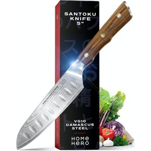 Home Hero Japanese Santoku Knife Collection - VG10 Damascus Steel Triple Rivet Ultra Sharp 67 Layers Kitchen Knife with Ergonomic Rosewood Handle - Unique Gift for Men & Women (5 Inch)