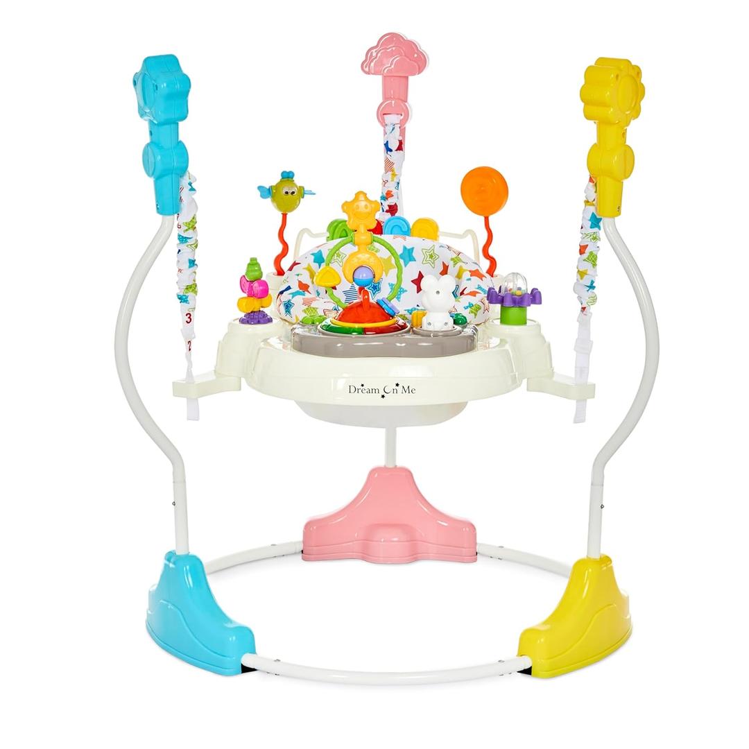 Dream On Me 2-in-1 Baby Activity Center & Bouncer Jumper, 360° Rotating Seat, 3-Height Adjustable, 12 Melodies with Lights & Interactive Toys, Promotes Early Development - Star Print