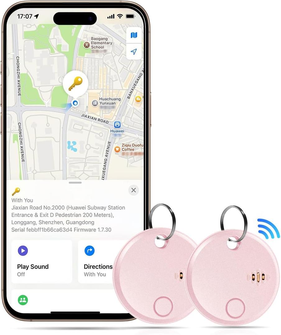 Air Tracker Tags 2 Pack - for iOS Only - Bluetooth Keys Finder Luggage Tracker Compatible with Apple Find My APP, Item Locator Item Finder for Luggage, Backpack, Suitcases - Pink