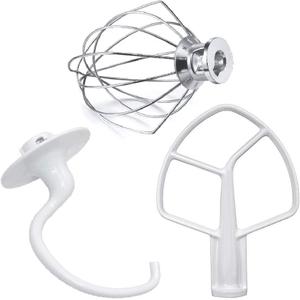 Kitchen Mixers Accessories 3-Piece Including K5AB Coated Flat Beater&K5ADH Dough Hook for Kitchen Stand Mixer&K5AWW Wire Whip for k-i-t-c-h-e-n-a-i-d k5a Tilt-Head Stand Mixer Attachments MIFLUS, Size: 5QT