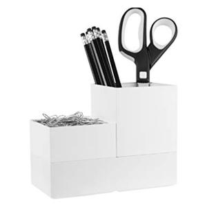 Bostitch Office Konnect Desk Organizer Accessory Tray & Storage Cup Bundle, Stacks for Desktop Storage, Makeup Organization, White